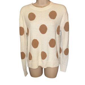 J. Crew Cream and Brown Polka Dot  long Sleeve super Soft 3D Dots Sweater